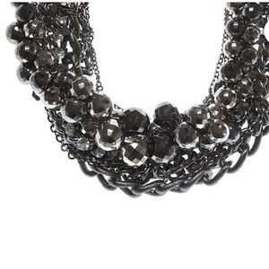Twisted Multi-Chain Necklace Beads Crystals Rhinestones Choker Black 3” Extender